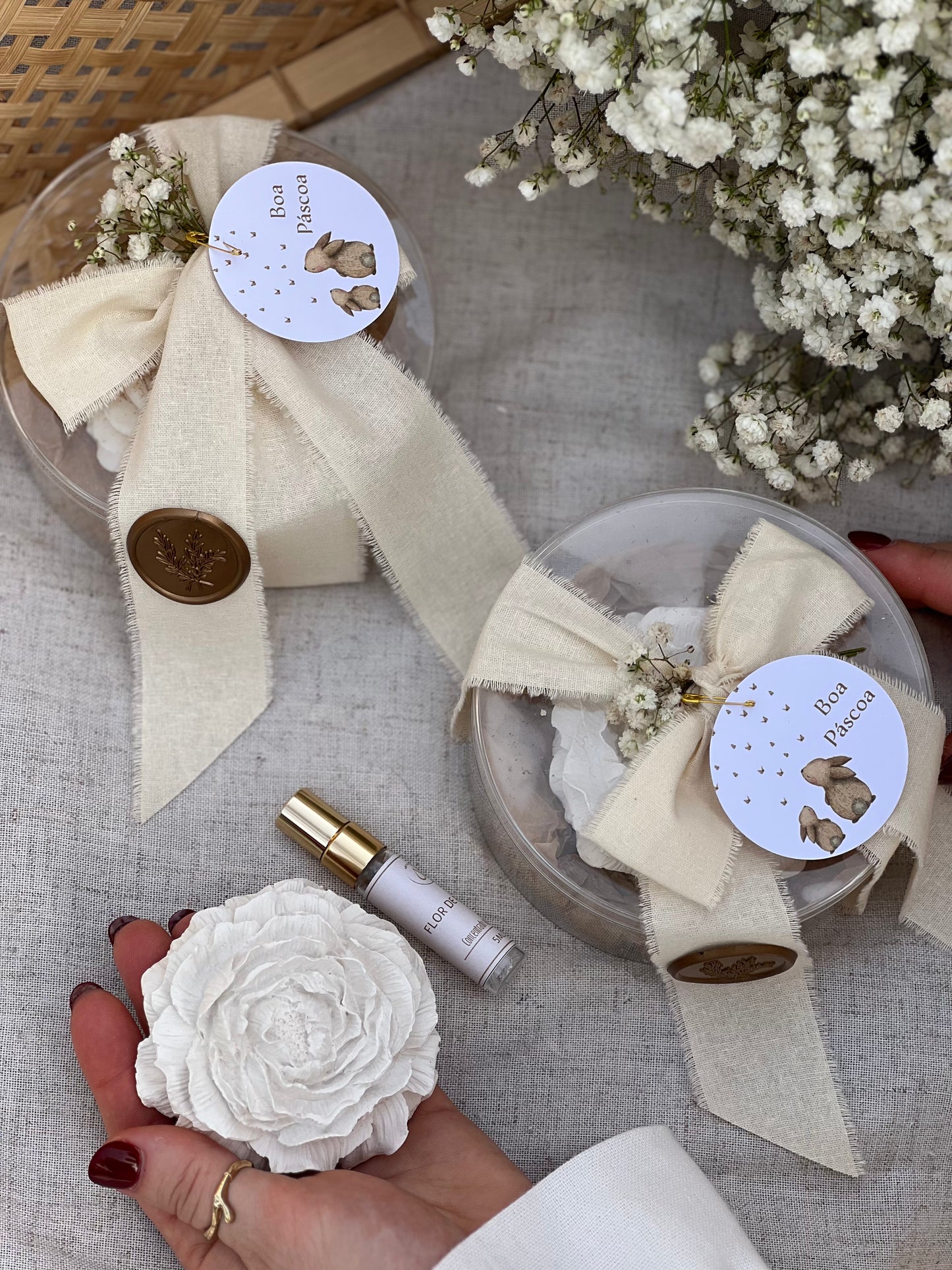 Caixa Flor de Peônia em gesso (tamanho pequeno)